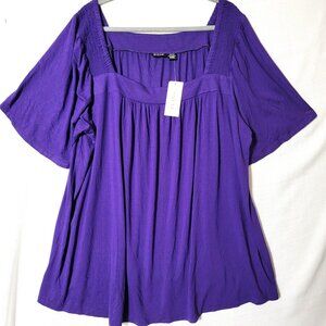 Evans City Chic Tunic Top Womens Sz 30/32 Scoop Neck Flutter Sleeves Purple NWT